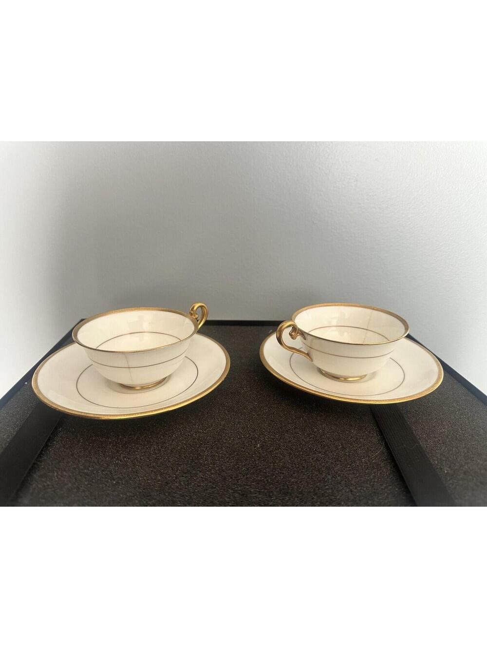 lot 4 pc Royal Doulton England Gold Ivory Fine Bone China Tea Cup & Saucer VTG *